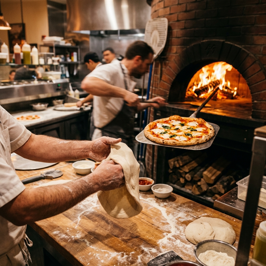Pizzaria artesanal com forno a lenha — abastecimento B2B de muçarela, calabresa e insumos para pizza em SP